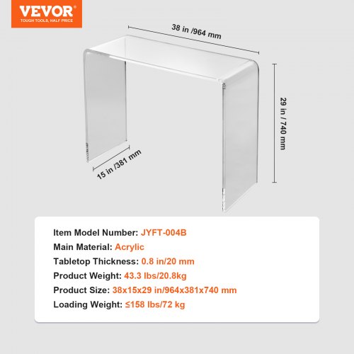 Konsolbord, 96,4x38,1x74 cm, Klar, Akryl