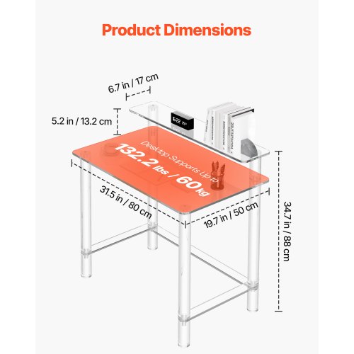 Bord, Akryl 2-lags skrivebord med skærmstander, 50x80x88 cm, Klar, akryl