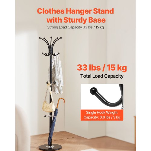 Tøjstativ 37x37x176 cm Sort Metal Marmorfod Paraplyholder