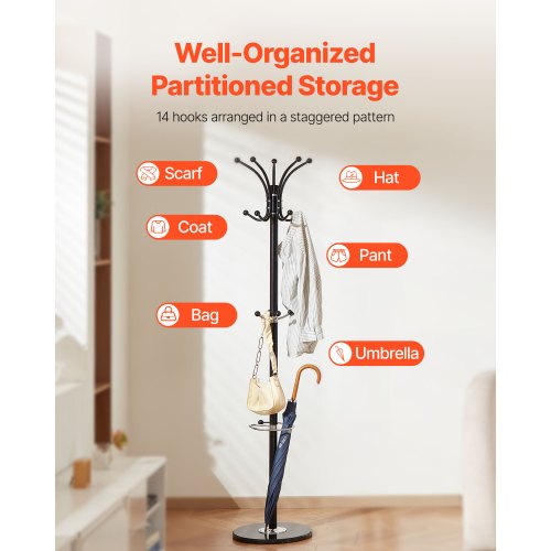 Tøjstativ 37x37x176 cm Sort Metal Marmorfod Paraplyholder