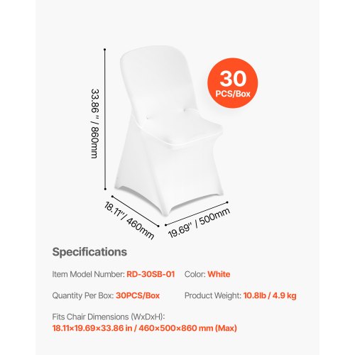 Stolsöverdrag, 30-pack, 46x50x86 cm, Vit, Polyester Spandex