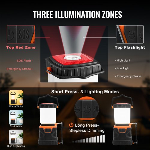 Campinglanterne, LED, 10x9.5x18.8 cm, batteridrevet
