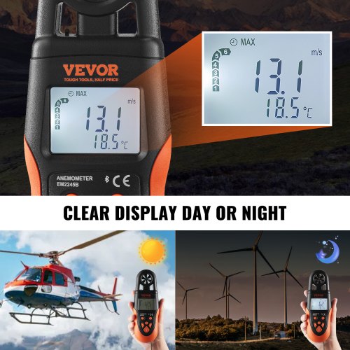 Anemometer, Bluetooth digital håndholdt, 19.1x6.7x4.3 cm, sort, vindhastighedsmåler