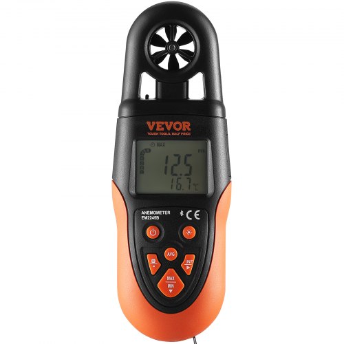Anemometer, Bluetooth digital håndholdt, 19.1x6.7x4.3 cm, sort, vindhastighedsmåler
