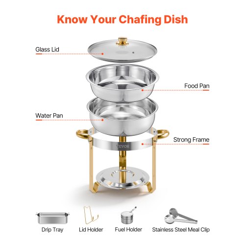 Chafing Dish Buffet Sæt, 5 Qt 4-pak Rustfrit Stål, Guld