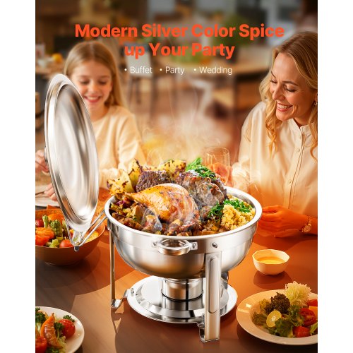 Chafing Dish Buffet Sæt, 5 Qt 2-pak, Rustfrit Stål, Sølv, Catering Varmer
