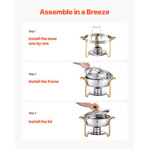 Chafing-astia buffet-setti, 5 qt 4 kpl, kulta, ruostumaton teräs