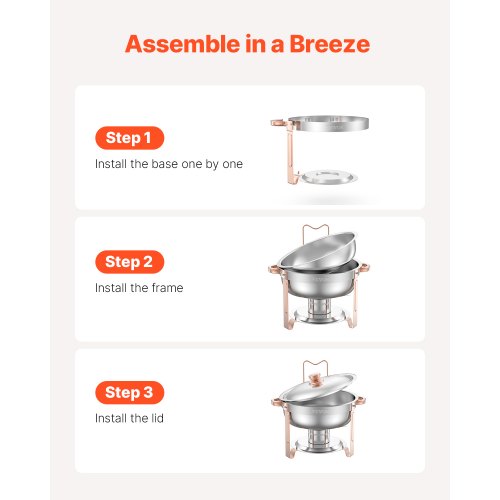 Chafing Dish Buffet Sæt, 5 Qt 4-pak Rustfrit Stål, Rosaguld, Catering Varmer