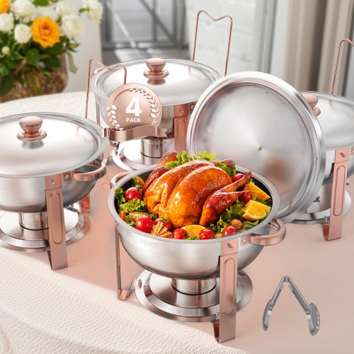 Chafing Dish Buffet Sæt, 5 Qt 4-pak Rustfrit Stål, Rosaguld, Catering Varmer