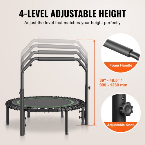Mini trampolin, 101,6 cm, sort, sammenklappeligt fitnessudstyr