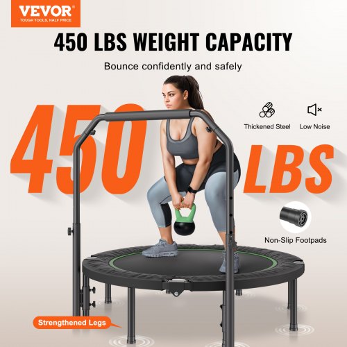 Mini Trampolin, 132 cm, Svart, Justerbart Handtag, Hopfällbar Fitness