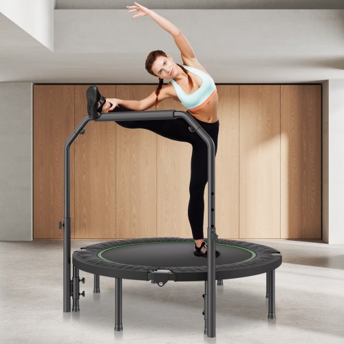 Mini Trampolin, 132 cm, Svart, Justerbart Handtag, Hopfällbar Fitness
