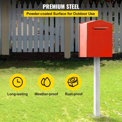 Postkasse Stander, 109,5 cm Højde, 12,5x12,5 cm Base, Hvid, Stål