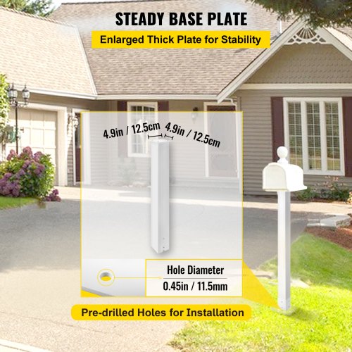 Postkasse Stander, 109,5 cm Højde, 12,5x12,5 cm Base, Hvid, Stål