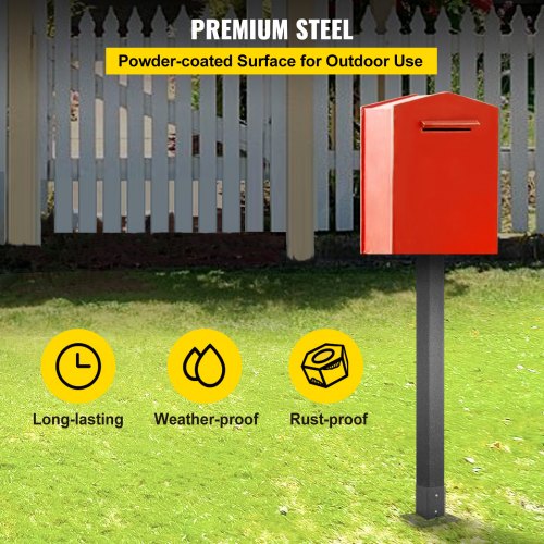 Postkasse Stander, 109,5 cm Høj, 12,5x12,5 cm Base, Sort, Stål