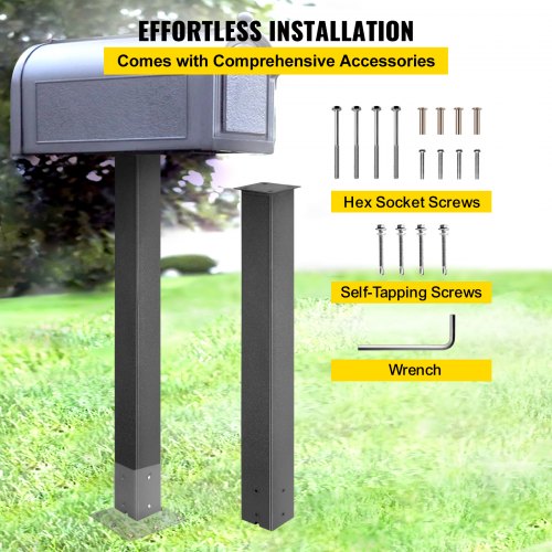 Postkasse Stander, 109,5 cm Høj, 12,5x12,5 cm Base, Sort, Stål