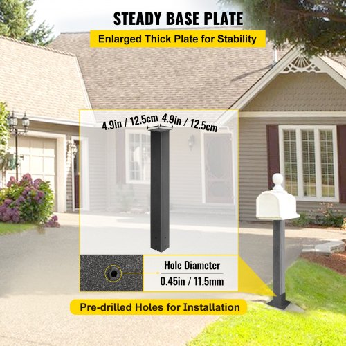 Postkasse Stander, 109,5 cm Høj, 12,5x12,5 cm Base, Sort, Stål
