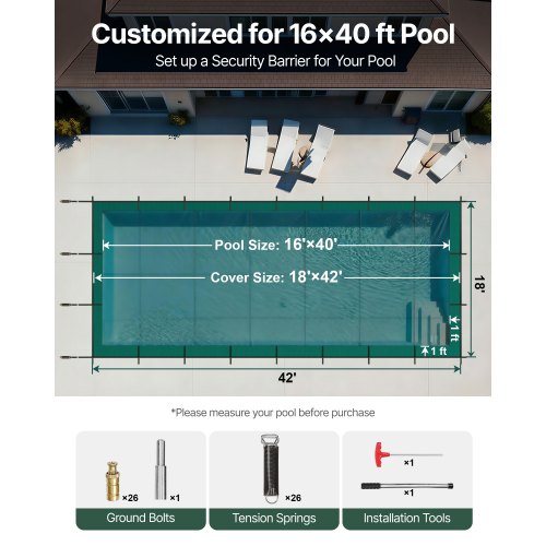 Pool sikkerhedscover 5,48x12,8 m grøn, mesh, PP materiale