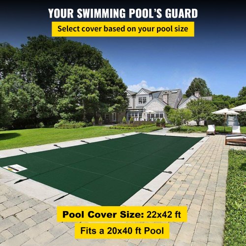 Pool sikkerhedscover, 6,7x12,8 m, Grøn, Mesh polypropylen