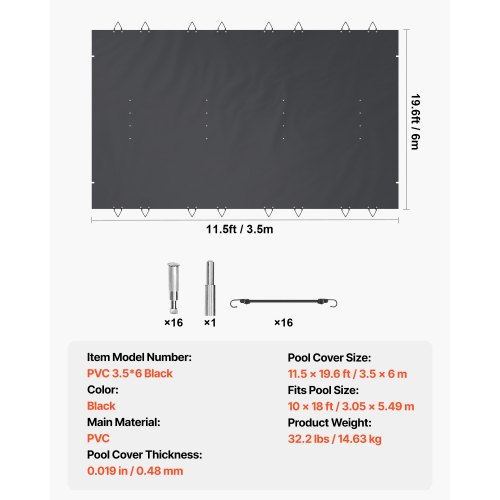 Pool sikkerhedscover, 350x600 cm, kulgrå, PVC