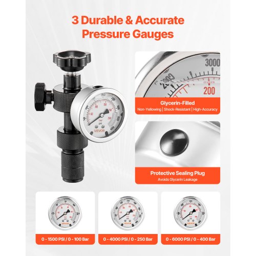 Hydraulisk nitrogenakkumulator påfyldningssæt, tryktestsystem, 3 manometre, 6 adaptere, metal