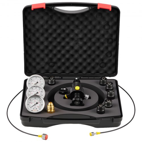 Hydraulisk nitrogenakkumulator påfyldningssæt, tryktestsystem, 3 manometre, 6 adaptere, metal