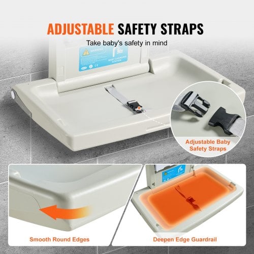 Baby puslebord, vægmonteret horisontalt foldbart, 86x56,5x50 cm, hvid, HDPE