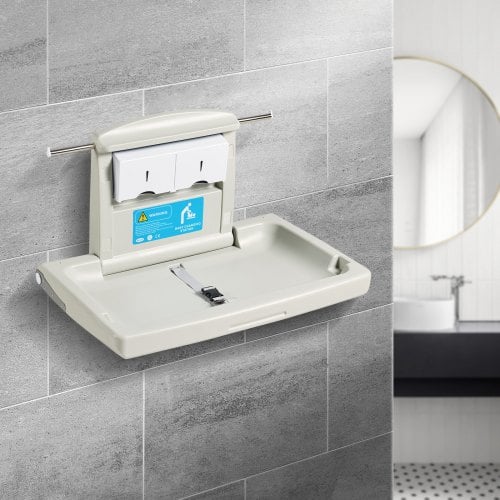 Baby puslebord, vægmonteret horisontalt foldbart, 86x56,5x50 cm, hvid, HDPE