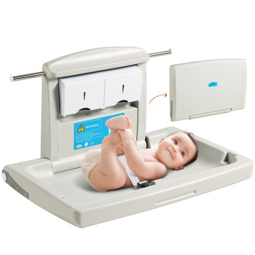 Baby puslebord, vægmonteret horisontalt foldbart, 86x56,5x50 cm, hvid, HDPE