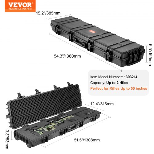 Riffel hardcase, 1308x315x83 mm, sort, vandtæt opbevaring