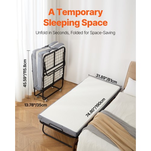 Sammenklappelig seng, 81x190x39,6 cm, hvid, foldbar