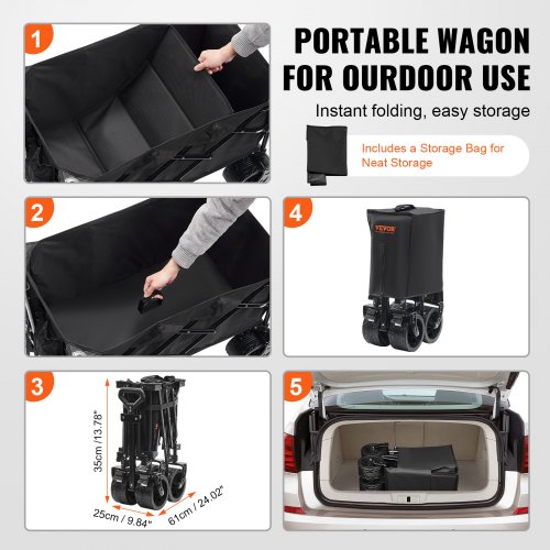 Sammenklappelig vogn, 89x54x108 cm, kraftig, foldbar, udendørs opbevaring