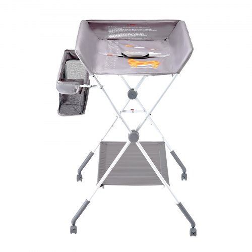 Baby puslebord, 84.8x74.5x103-109 cm, lysegrå, foldbar opbevaring