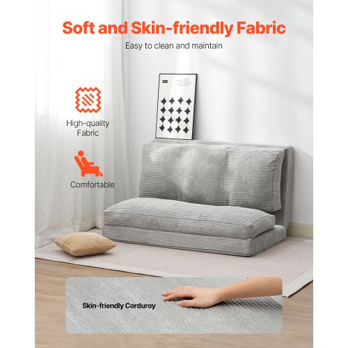Sovesofa, Foldbar 3-i-1 Konvertibel Sofa, 241x136x12 cm, Grå, Memory Skum