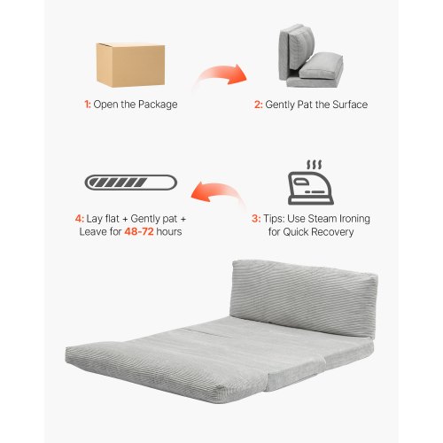 Sovesofa, Foldbar 3-i-1 Konvertibel Sofa, 241x136x12 cm, Grå, Memory Skum