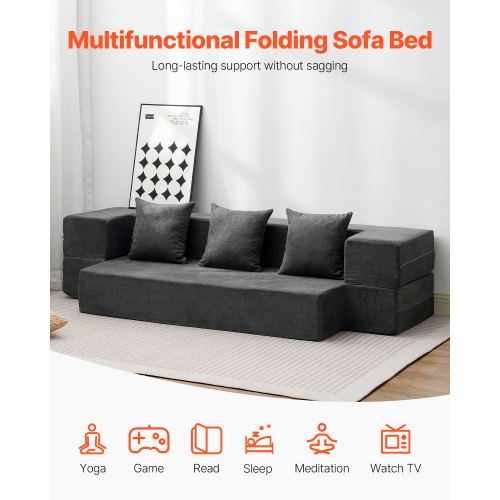 Sammenklappelig sovesofa 103x193x22,5 cm mørkegrå, memoryskum
