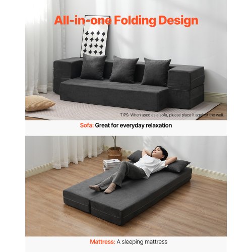 Sammenklappelig sovesofa 103x193x22,5 cm mørkegrå, memoryskum