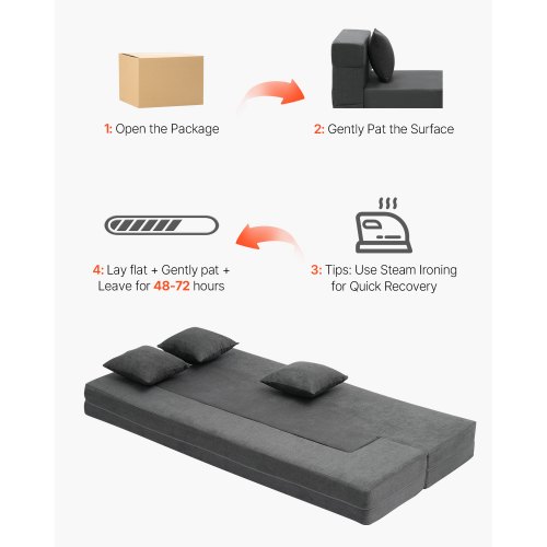 Sammenklappelig sovesofa 103x193x22,5 cm mørkegrå, memoryskum