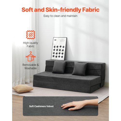 Sammenklappelig sovesofa, 206x154,5x15 cm, mørkegrå, memoryskum