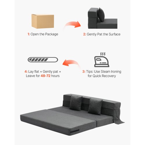 Sammenklappelig sovesofa, 206x154,5x15 cm, mørkegrå, memoryskum
