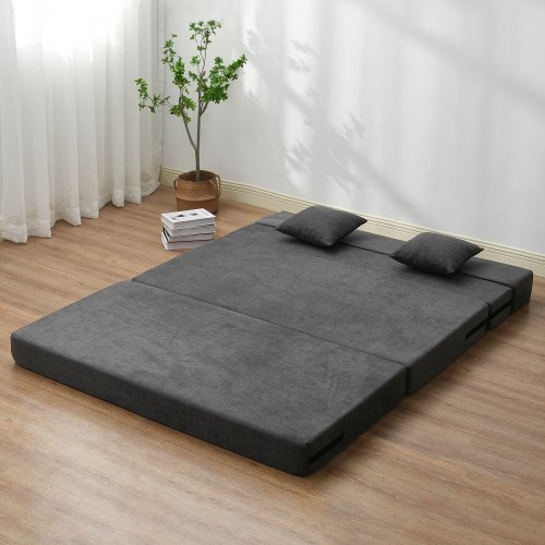 Sammenklappelig sovesofa, 206x154,5x15 cm, mørkegrå, memoryskum
