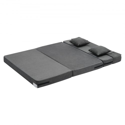 Sammenklappelig sovesofa, 206x154,5x15 cm, mørkegrå, memoryskum