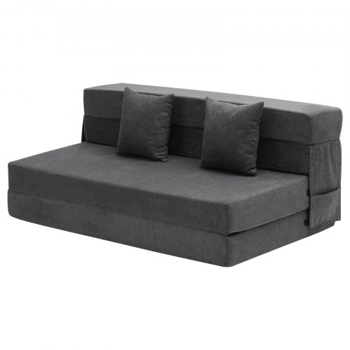 Sammenklappelig sovesofa, 206x154,5x15 cm, mørkegrå, memoryskum