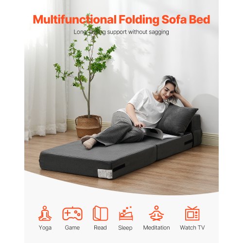 Sovesofa, Foldbar 3-i-1 Sofa 186x73x15 cm, Mørkegrå, Memory Skum