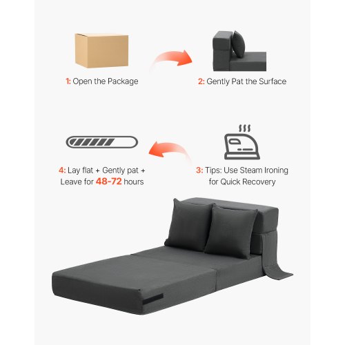 Sovesofa, Foldbar 3-i-1 Sofa 186x73x15 cm, Mørkegrå, Memory Skum