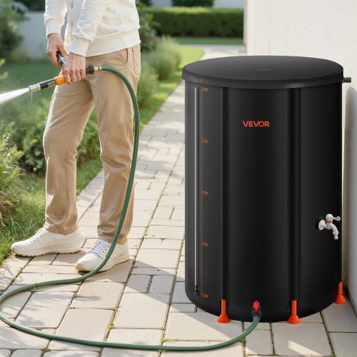 Regnvandstønde, 380 L, 70x103 cm, Sort, PVC