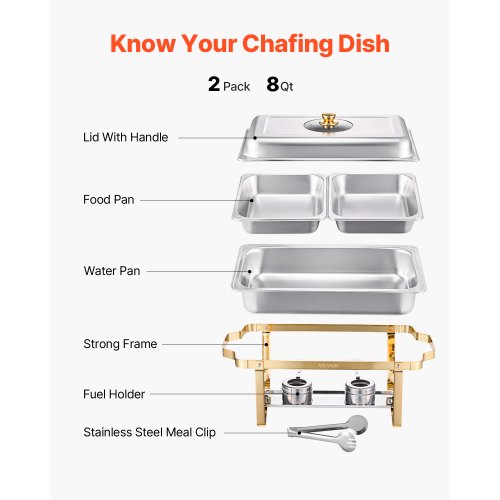 Chafing Dish Buffet Sæt, 4 L 2-pak, Rustfrit Stål, Guld