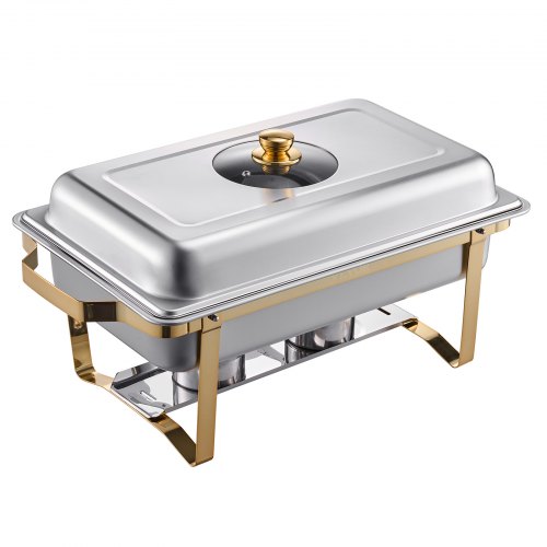 Chafing Dish Buffet Sæt, 4 stk 8 Qt, Rustfrit Stål, Guld, Catering Varmer