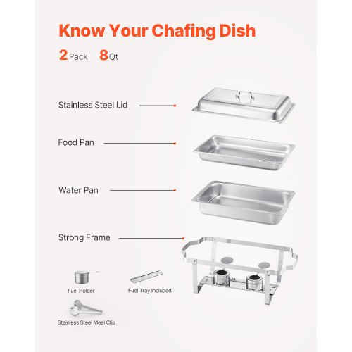 Chafing Dish Bufféset, 8 Qt 2-pack, Rostfritt stål, Silver