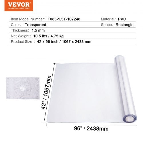 Bordsskydd, 106,7x243,8 cm, Transparent, PVC